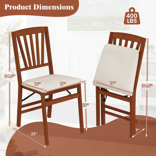 Folding Dining Chairs Set of 2 with Padded Seat and Rubber Wood Frame-B