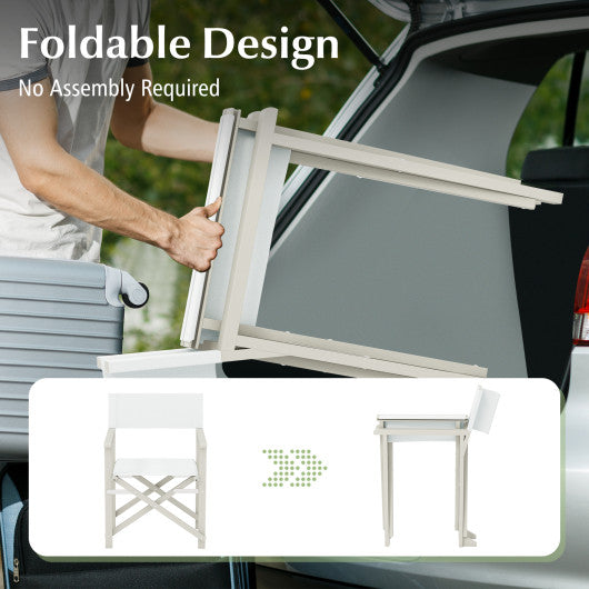 Folding Director Chair with Acacia Wood Frame and Machine Washable Oxford Fabric-Off White