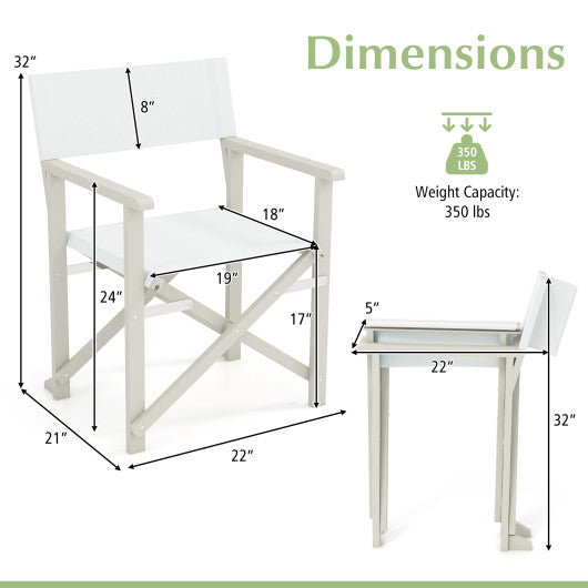 Folding Director Chair with Acacia Wood Frame and Machine Washable Oxford Fabric-Off White