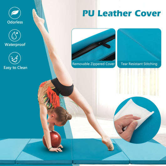 10' x 4' x 2" Folding Exercise Mat with Hook and Loop Fasteners-Blue