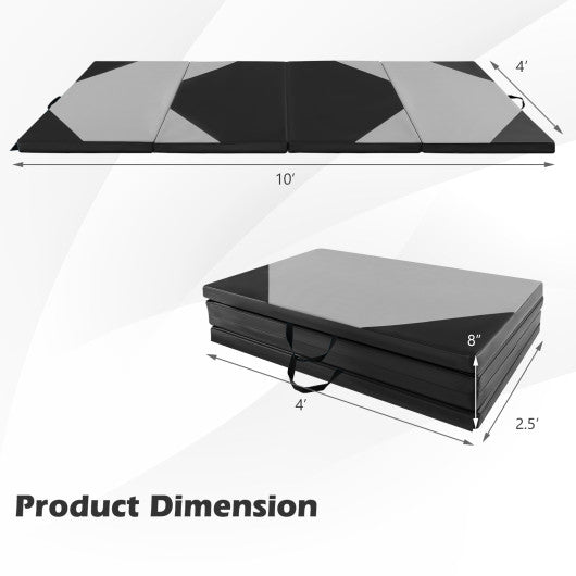 10' x 4' x 2" Folding Exercise Mat with Hook and Loop Fasteners-Gray
