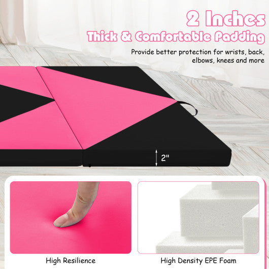 8 Feet PU Leather Folding Gymnastics Mat with Hook and Loop Fasteners-Heart Pink