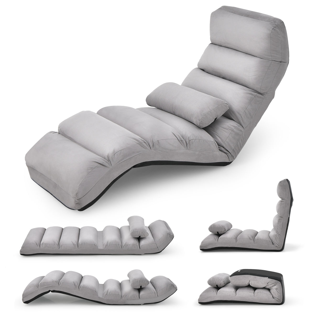 Folding Lazy Sofa Couch with Pillow-Gray