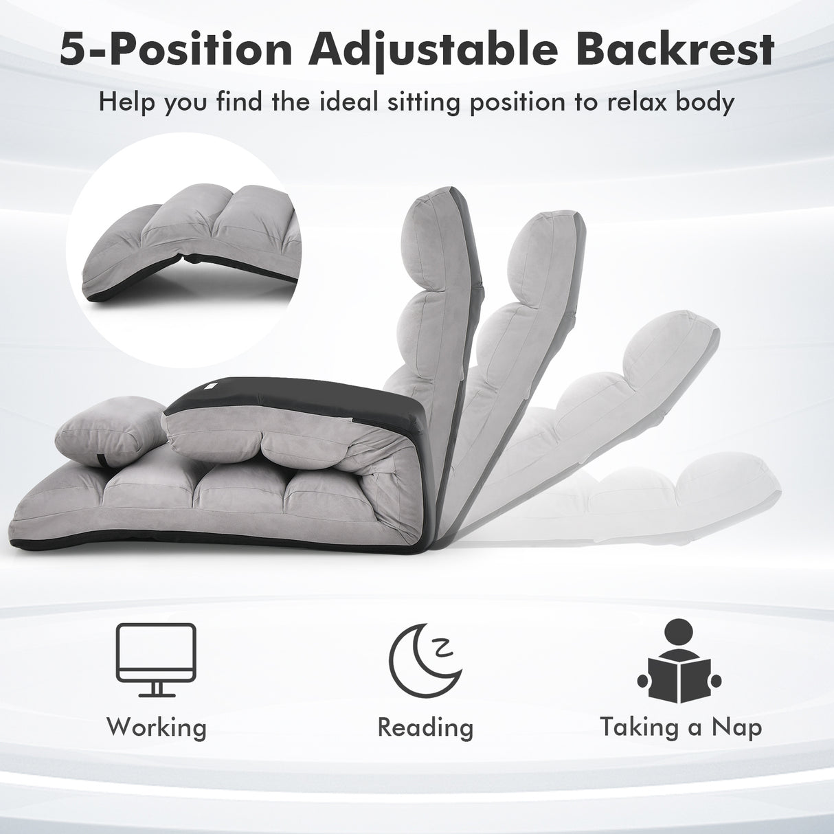 Folding Lazy Sofa Couch with Pillow-Gray