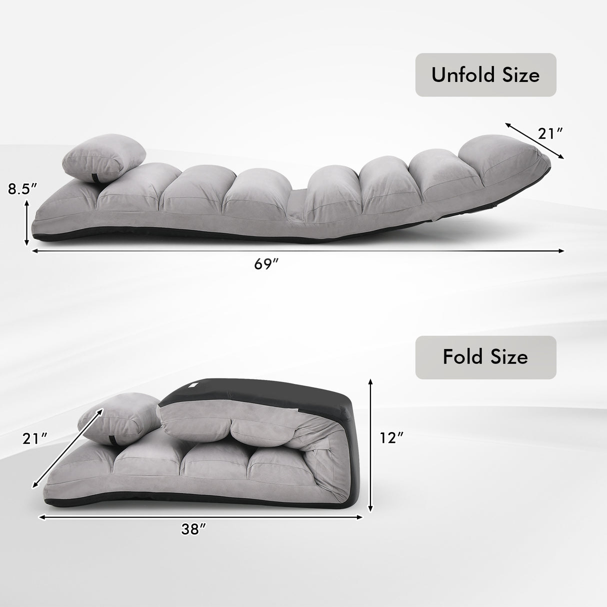 Folding Lazy Sofa Couch with Pillow-Gray