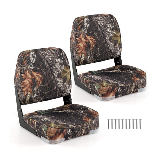 2-Pack Boat Seats Folding Low Back Boat Chairs Waterproof PVC Leather Cabin Seating-Camouflage