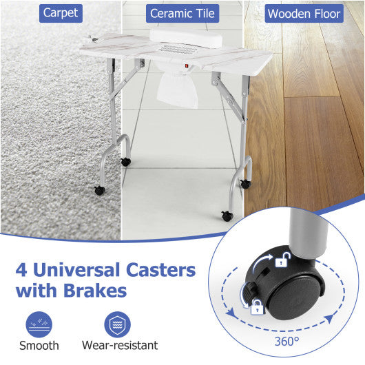 Folding Manicure Nail Table with Electric Dust Collector-Black