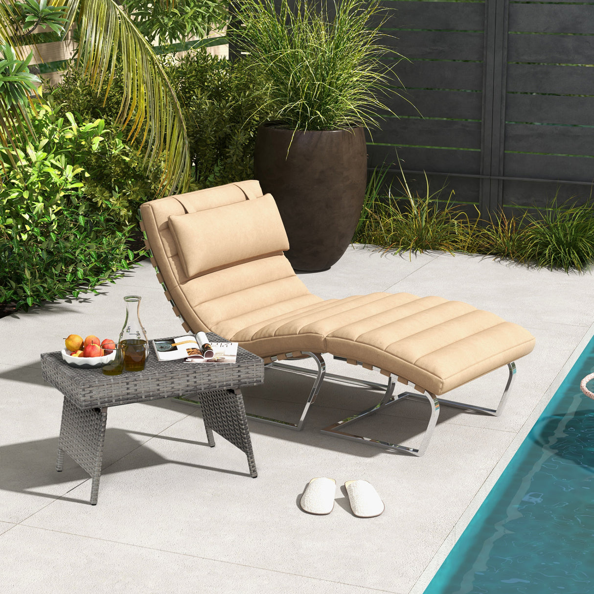 Folding PE Rattan Side Coffee Table Patio Garden Furniture-Gray
