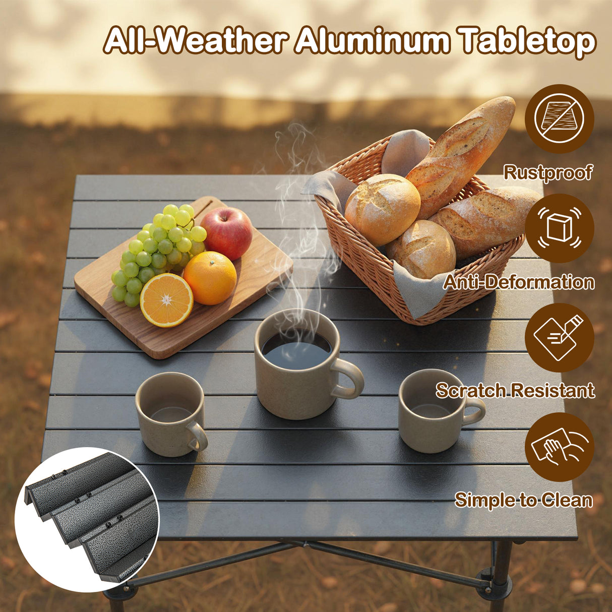 Folding Roll-up Camping Table with Metal Legs-Black