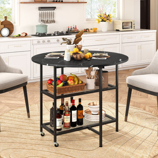 Folding Round Dining Table with Lockable Wheels-Black