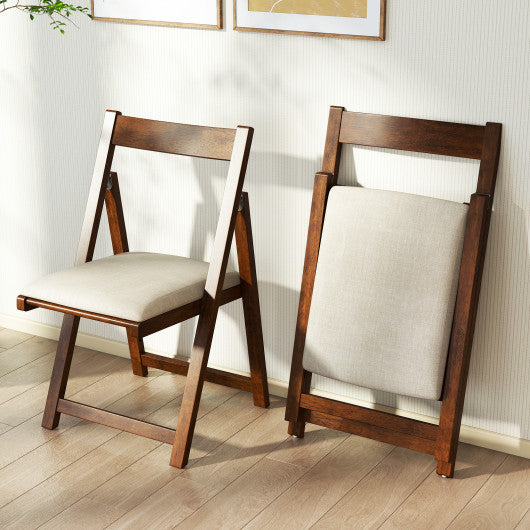 Folding Upholstered Dining Chair Set of 4 with Curved Backrest-Walnut