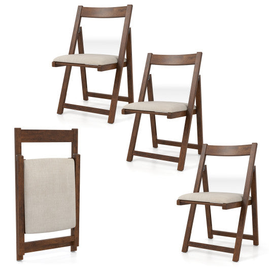Folding Upholstered Dining Chair Set of 4 with Curved Backrest-Walnut