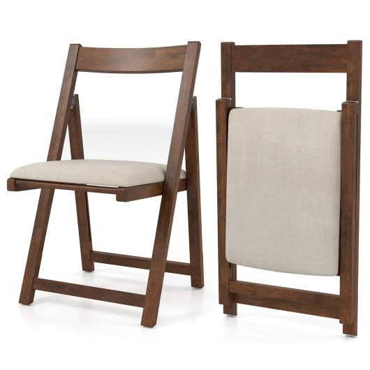 Folding Upholstered Dining Chair Set of 4 with Curved Backrest-Walnut