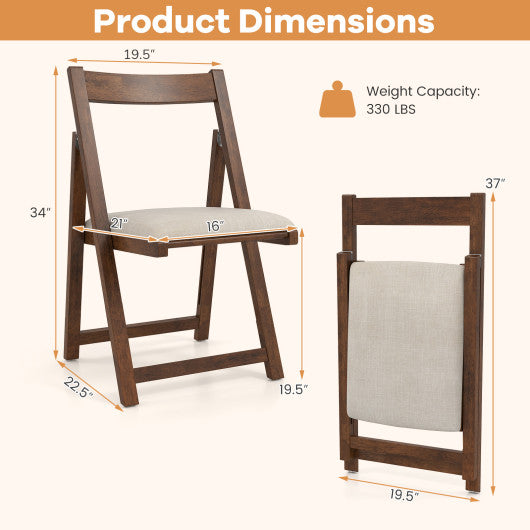 Folding Upholstered Dining Chair Set of 4 with Curved Backrest-Walnut