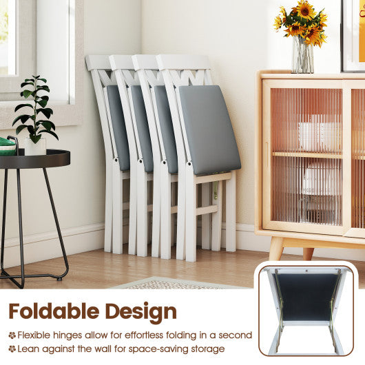 Folding Wooden Dining Chair Set of 2 Faux Leather Upholstered Kitchen Armless Chairs-White