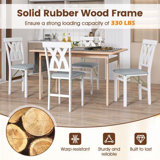 Folding Wooden Dining Chair Set of 2 Faux Leather Upholstered Kitchen Armless Chairs-Walnut