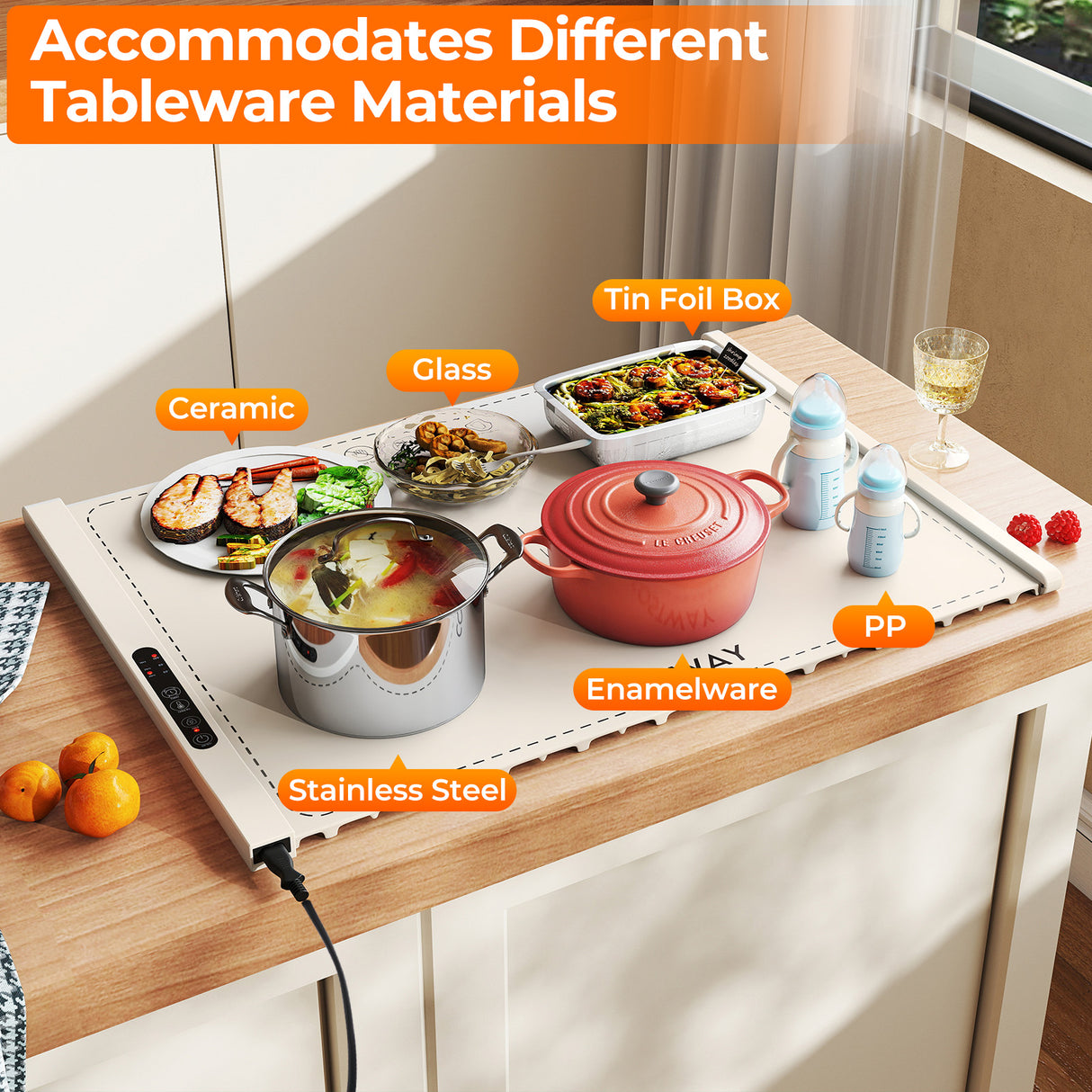 Food Warming Mat Rollable and Portable Electric Warming Tray with Fasting Heating-Beige