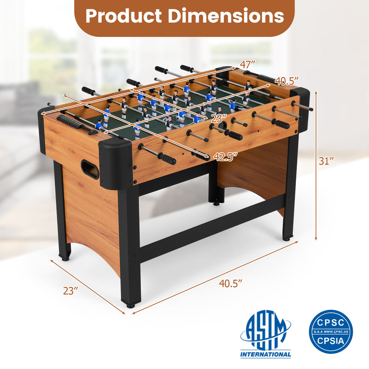 Foosball Table Competition Full Size Soccer Game Table with 22 Players-Natural