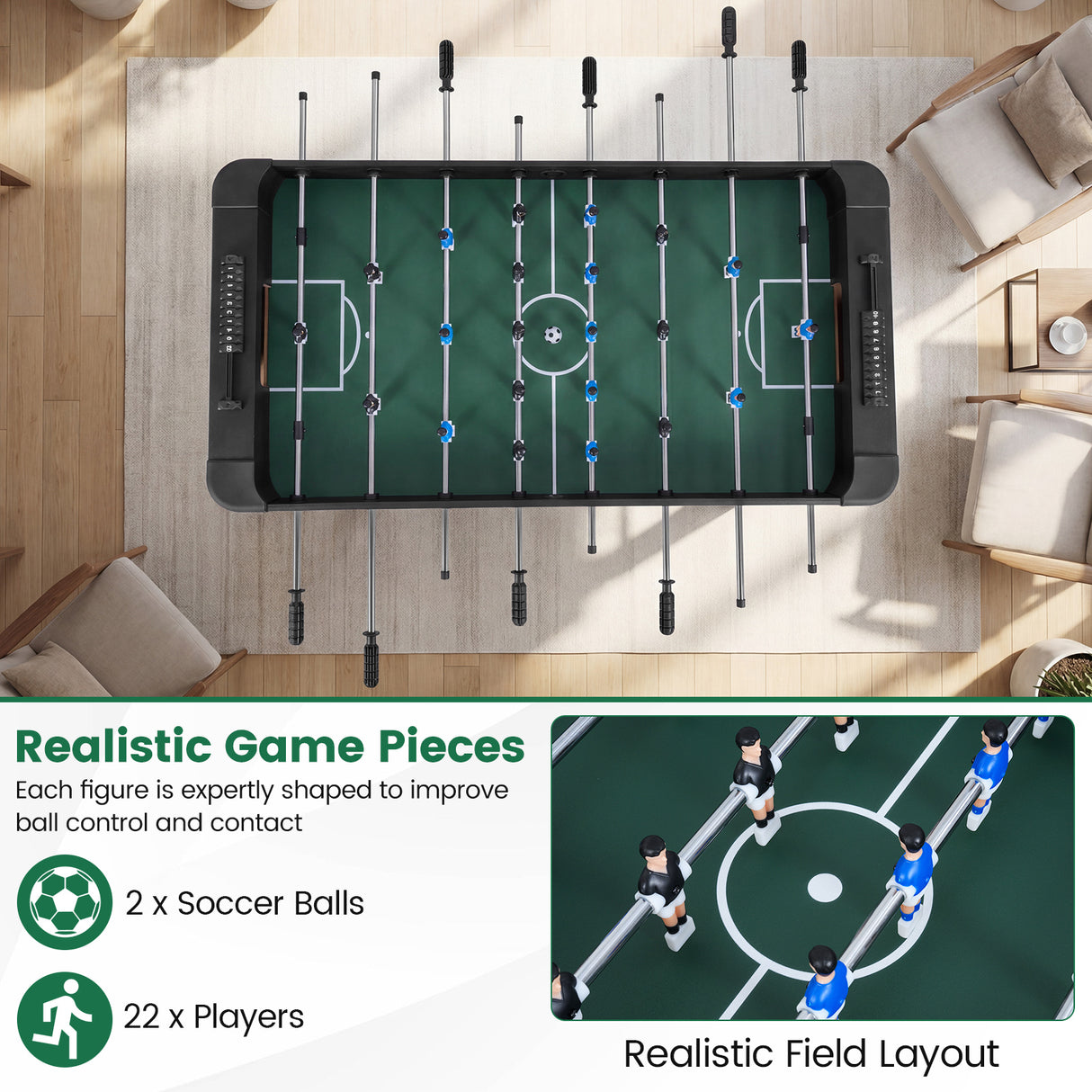 Foosball Table Competition Full Size Soccer Game Table with 22 Players-Black