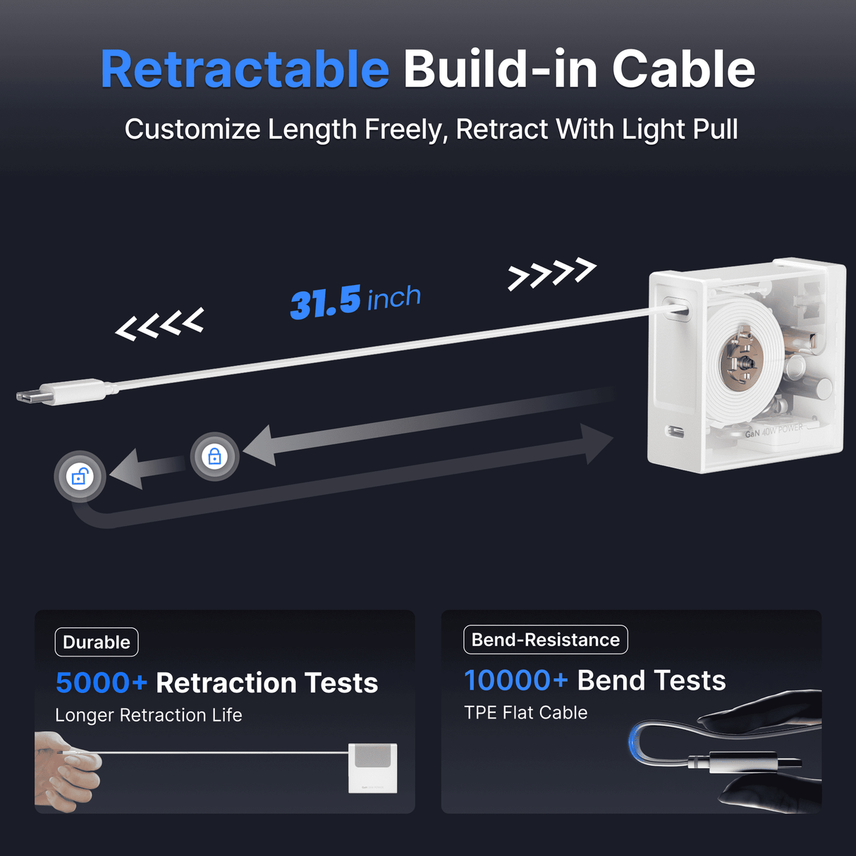 Gitryin Retractable 40W Charger for 3C Devices