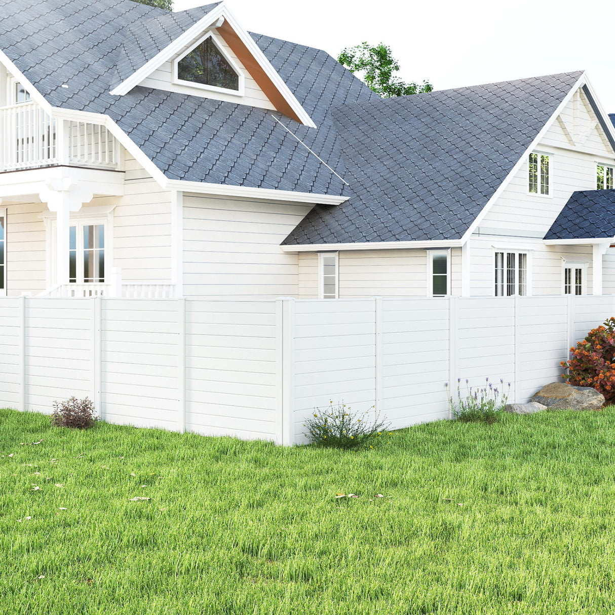 Freestanding 48 x 48 Inch Air Conditioner Fence with Metal Ground Stakes-White