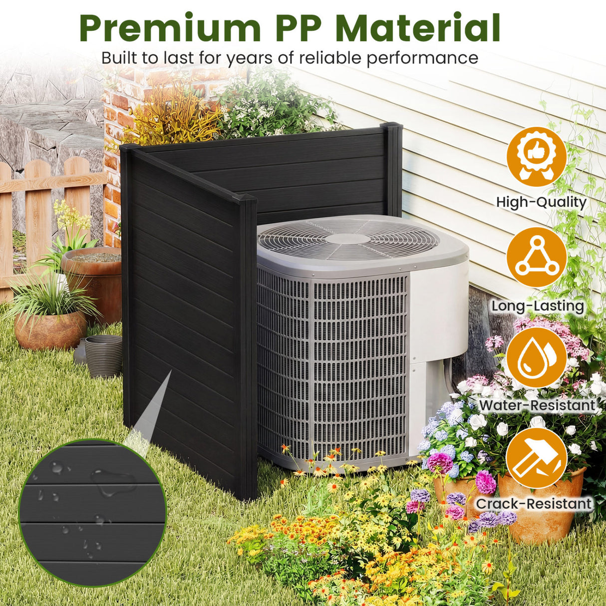 Freestanding 48 x 48 Inch Air Conditioner Fence with Metal Ground Stakes-Black