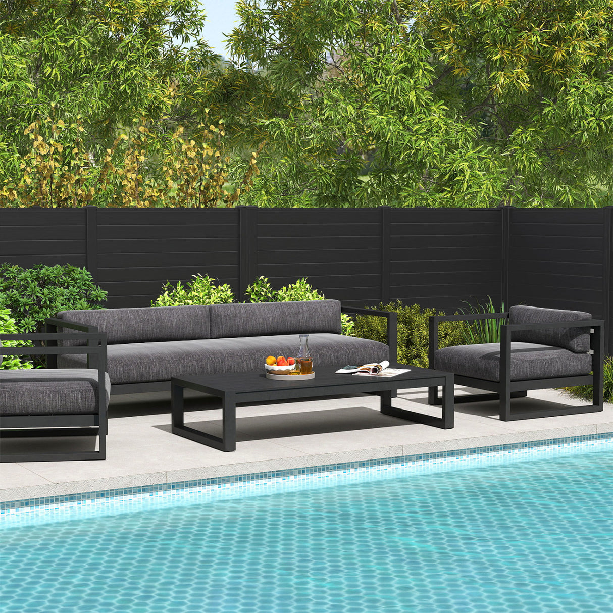 Freestanding 48 x 48 Inch Air Conditioner Fence with Metal Ground Stakes-Black