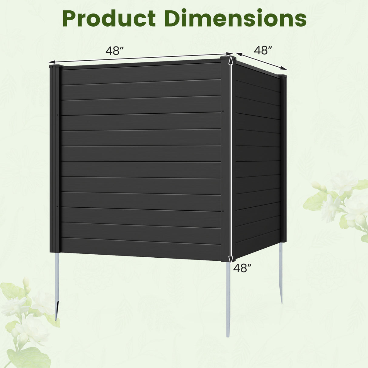 Freestanding 48 x 48 Inch Air Conditioner Fence with Metal Ground Stakes-Black