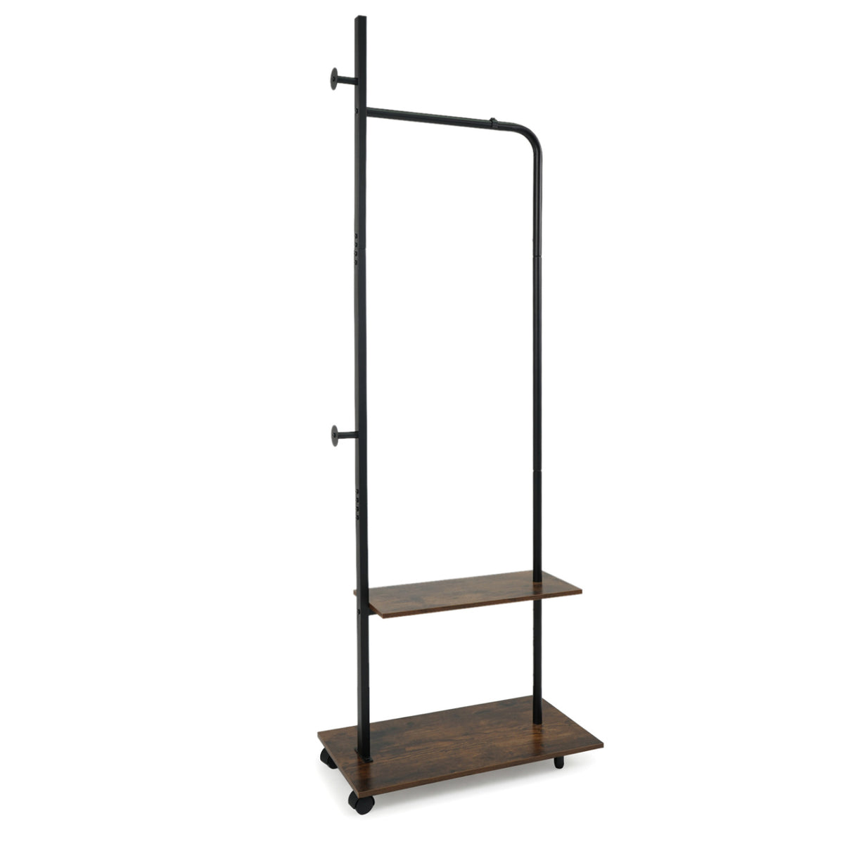 Freestanding Clothing Rack with Wheels and Storage Shelves for Entryway and Bedroom-Rustic Brown