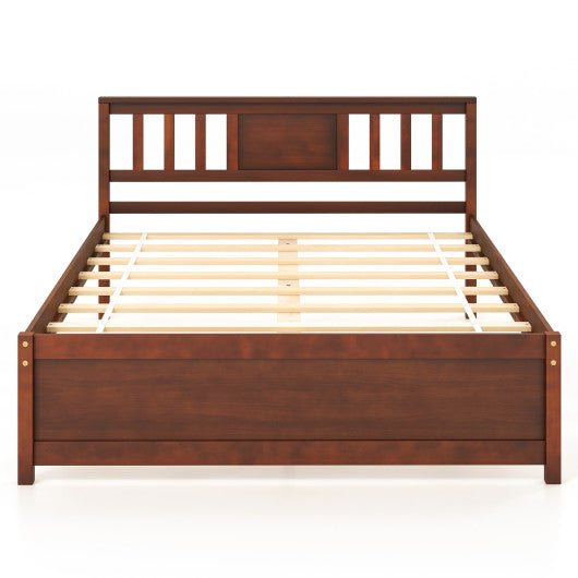 Wooden Platform Bed with Headboard and Wood Slat Support-Full Size