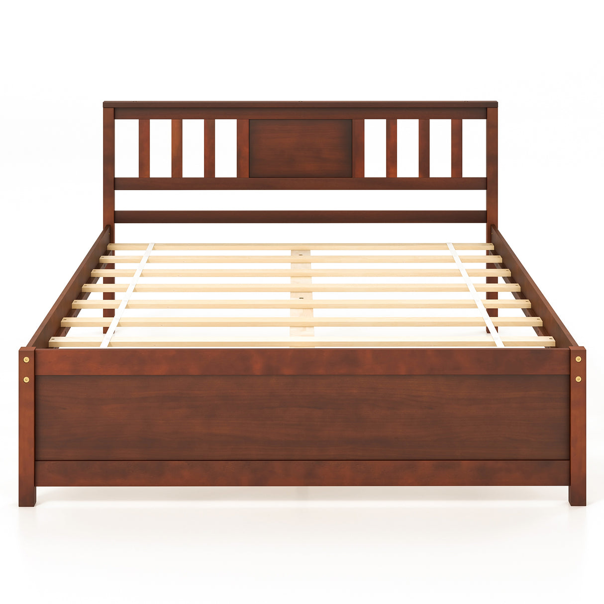 Wooden Platform Bed with Headboard and Wood Slat Support-Full Size