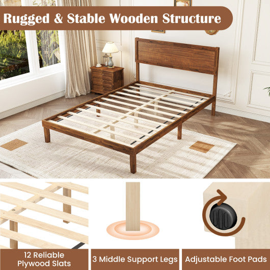 Twin/Full/Queen Size Bed Frame with Headboard and Wooden Slats Support-Full Size