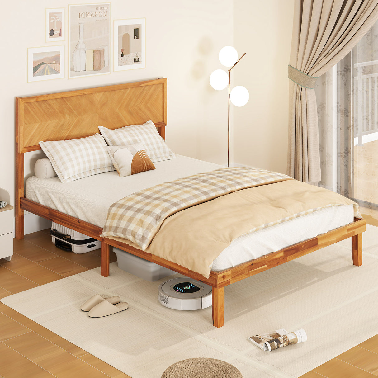 Twin/Full/Queen Size Bed Frame with Headboard and Storage Space-Full Size