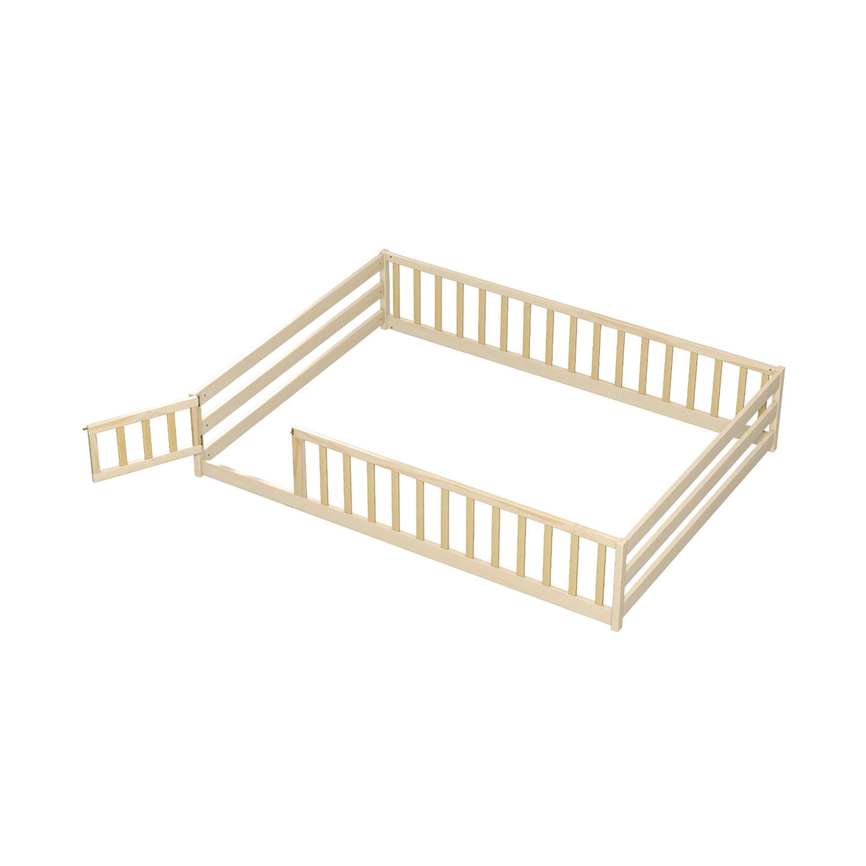Full Size Floor Bed with Full Length Safety Guardrails-Natural