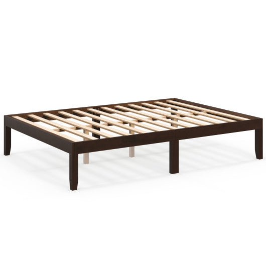 Full Size Wood Bed Frame with Wooden Slats Support and Rubber Wood Legs-Espresso