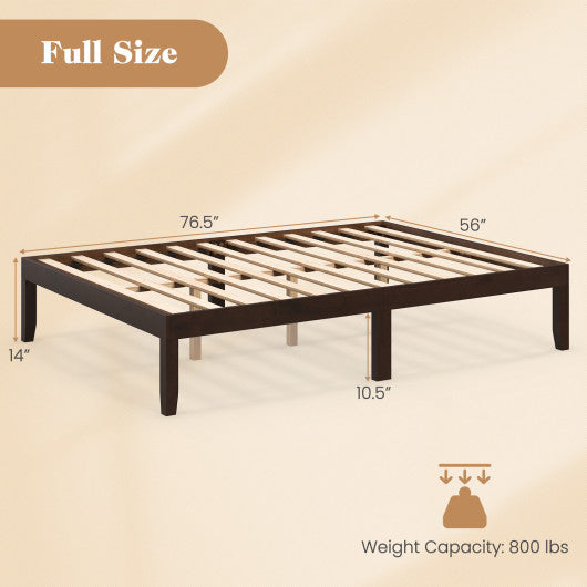 Full Size Wood Bed Frame with Wooden Slats Support and Rubber Wood Legs-Espresso