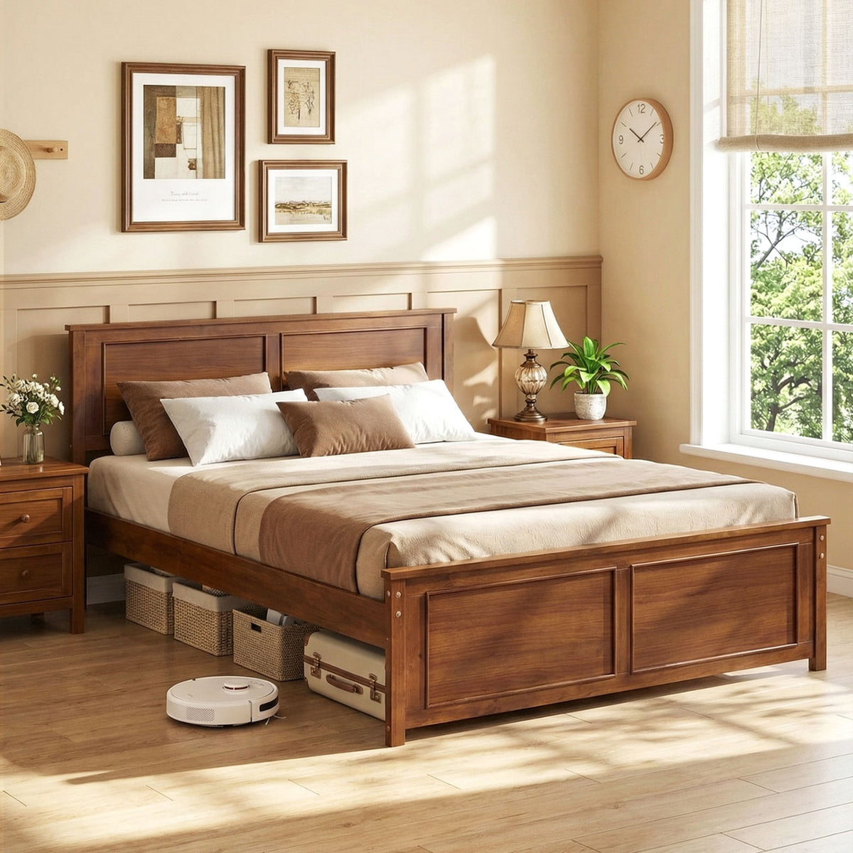 Full Size Wooden Bed Frame with Headboard