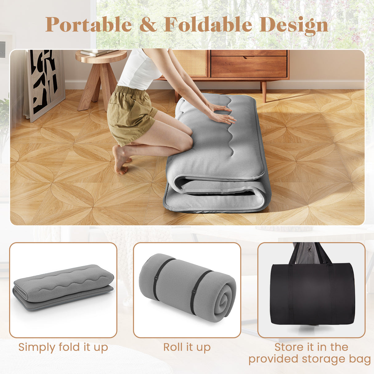 Futon Mattress with Washable Cover and Carry Bag-Full Size