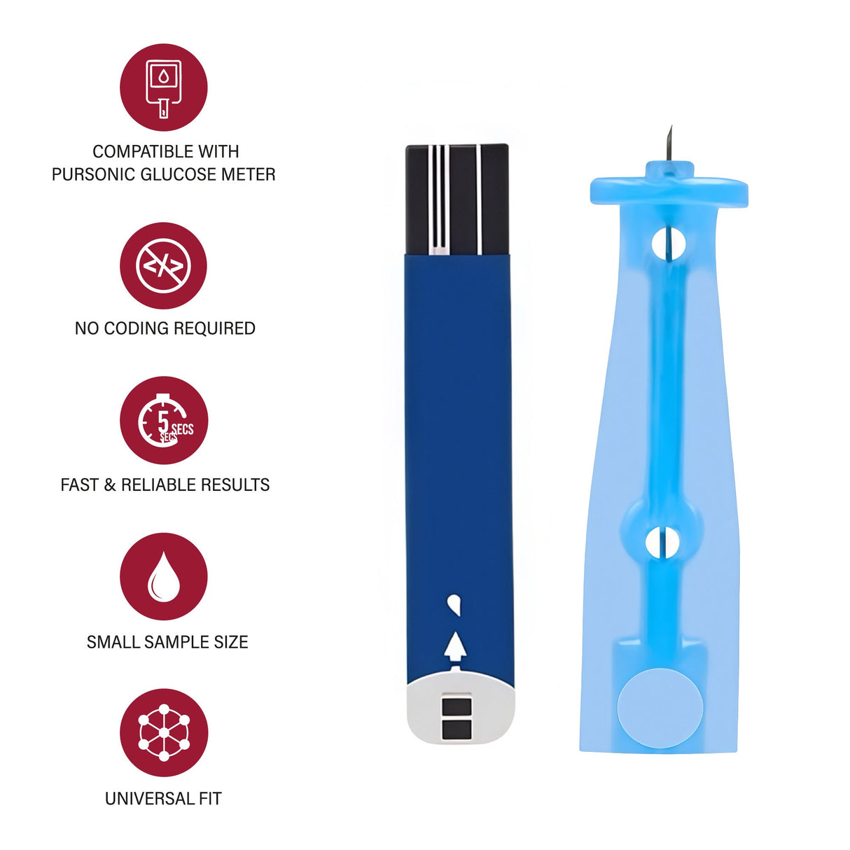 Pursonic Blood Glucose Test Strips Refill Kit – 50 Test Strips + 50 Sterile Lancets by Pursonic