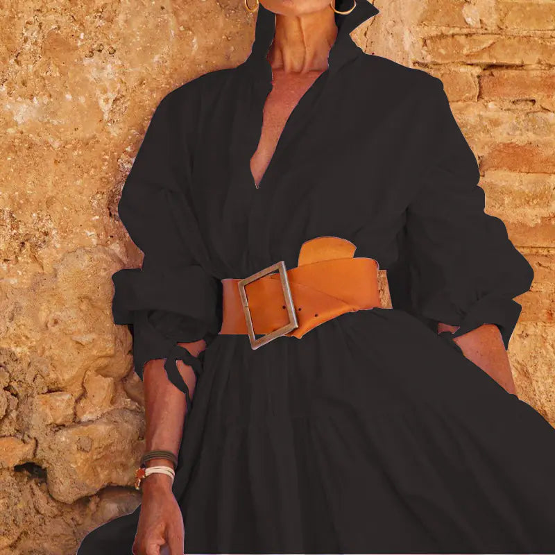 Elegant Women's Long-sleeved Lapel Dress