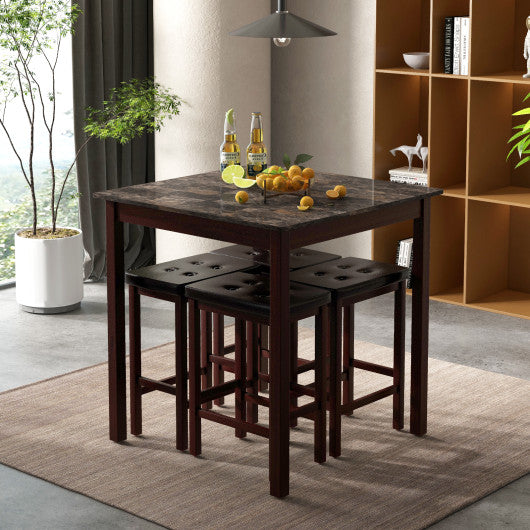 5-Piece Bar Table Set Counter-Height Dining Table and 4 Bar Stools-Brown
