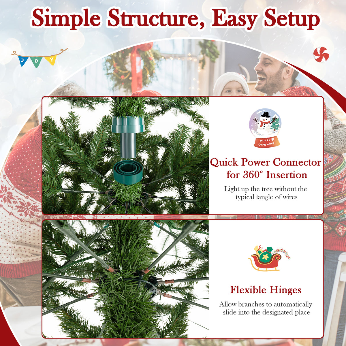 12 Feet Tall Prelit Hinged Artificial Christmas Tree with 2517 PVC PE Branch Tips