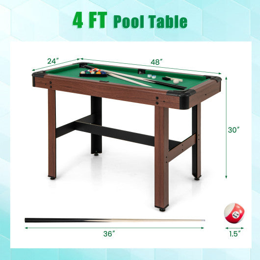 48 Inch Pool Wooden Game Table with Full Set of Ballsfor Kids and Adults-Green