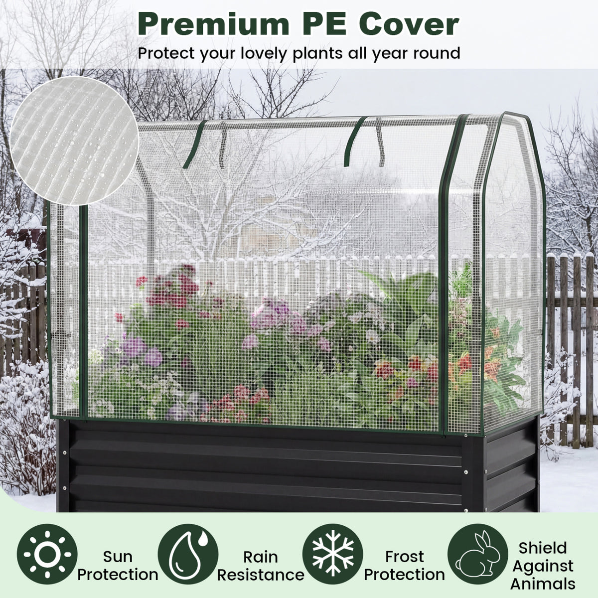 Galvanized Raised Garden Bed with Legs and Greenhouse Cover for Vegetable Flower-Black