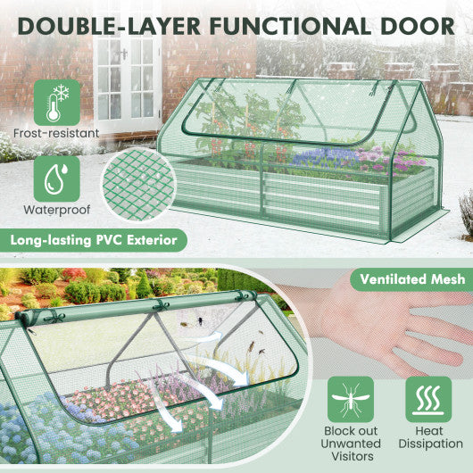 6 x 3 x 3 Feet Galvanized Raised Garden Bed with Greenhouse-Green