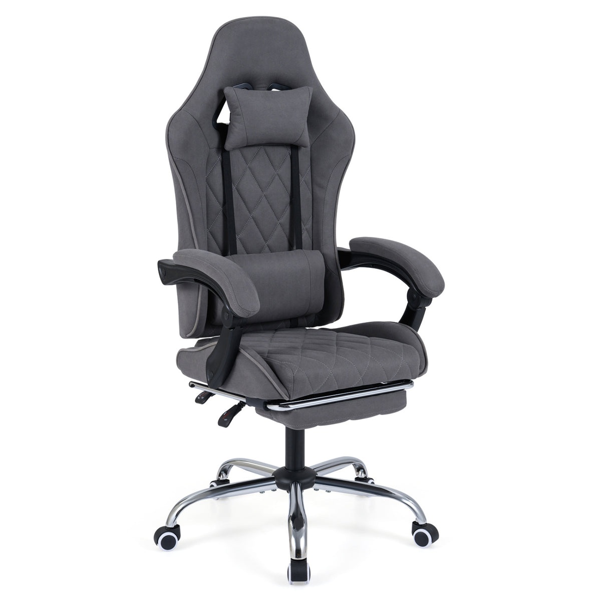 Gaming Chair Height Adjustable Computer Chair with Headrest and Lumbar Support-Gray
