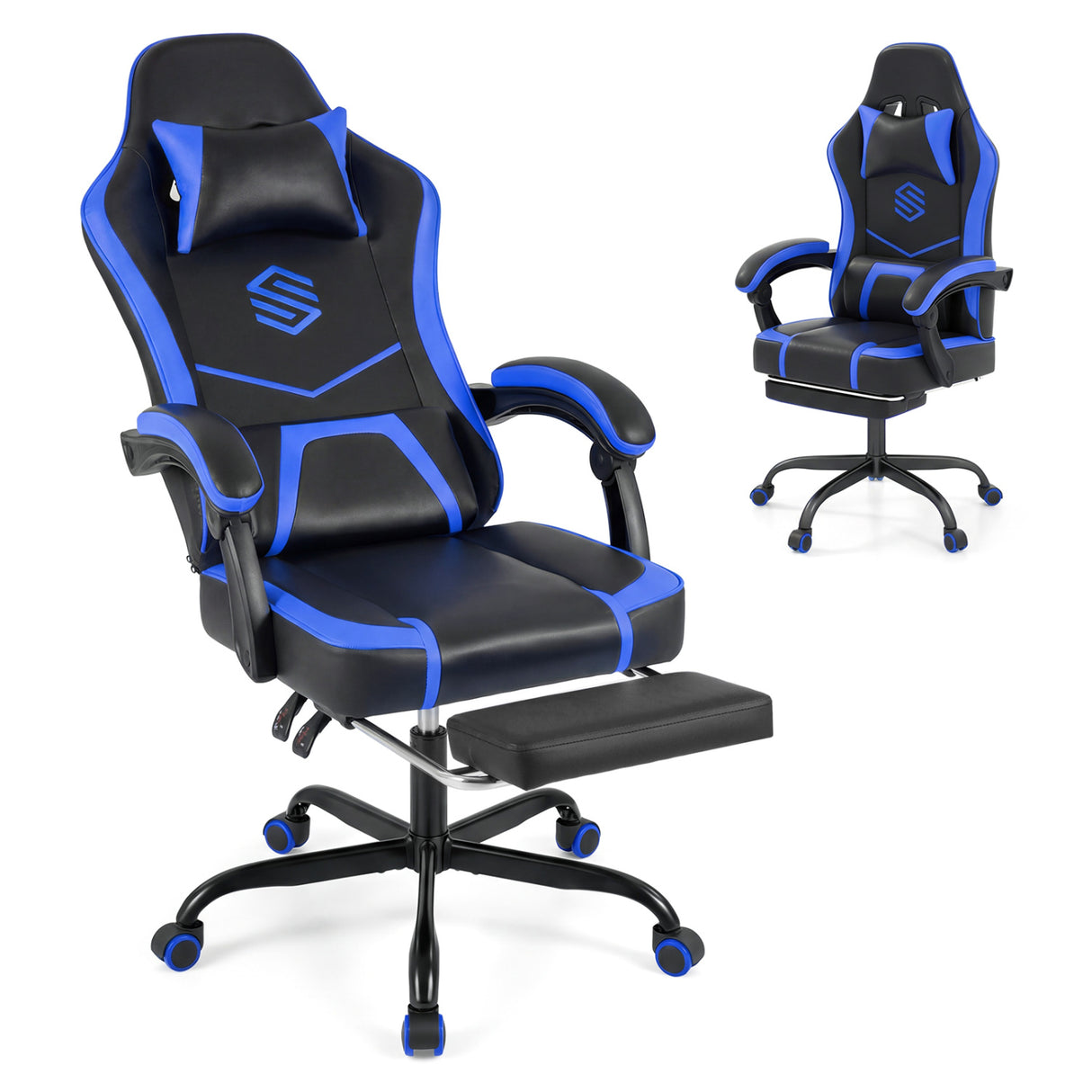 Gaming Chair Height Adjustable Computer Chair with Headrest Ergonomic Office Task Chair-Navy