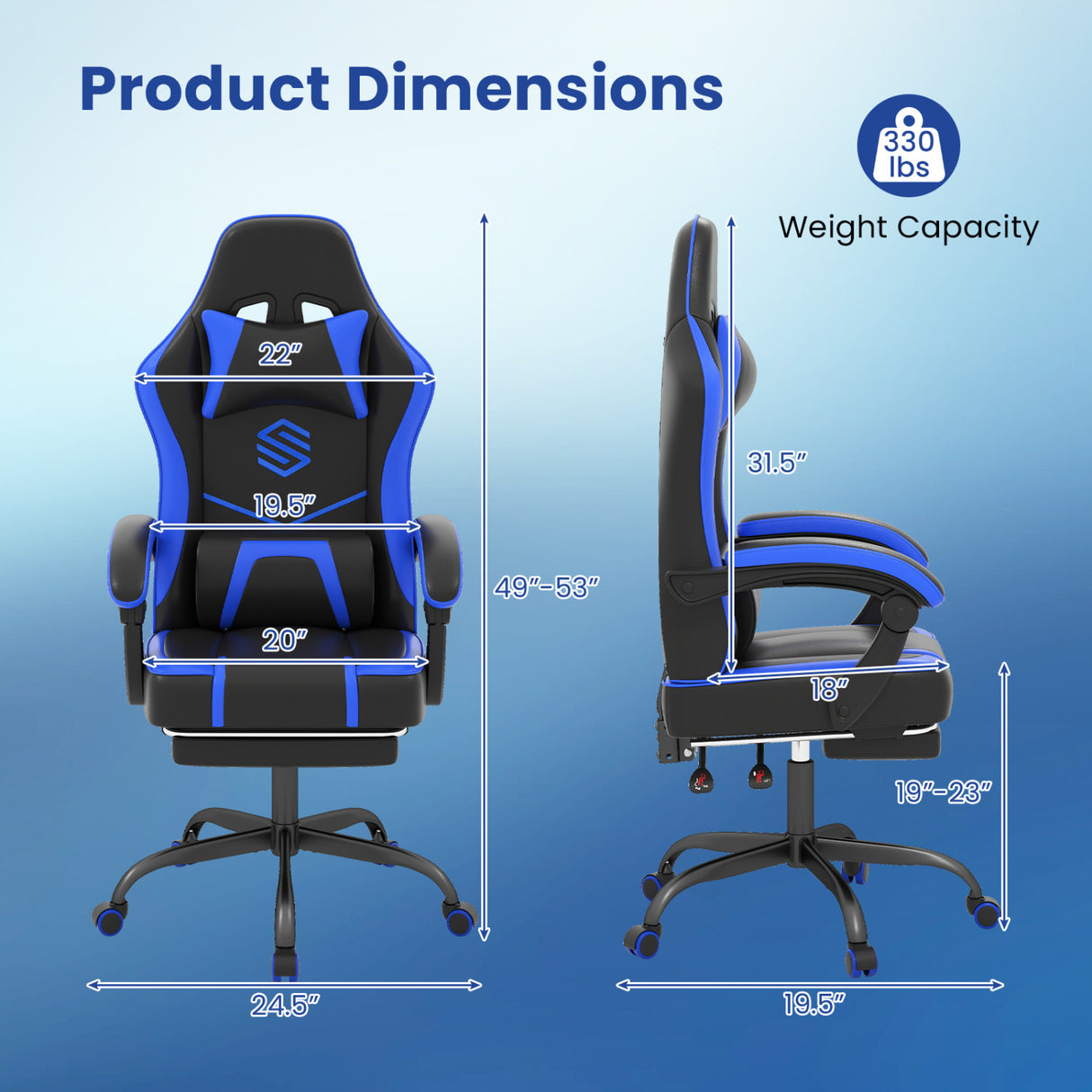 Gaming Chair Height Adjustable Computer Chair with Headrest Ergonomic Office Task Chair-Navy