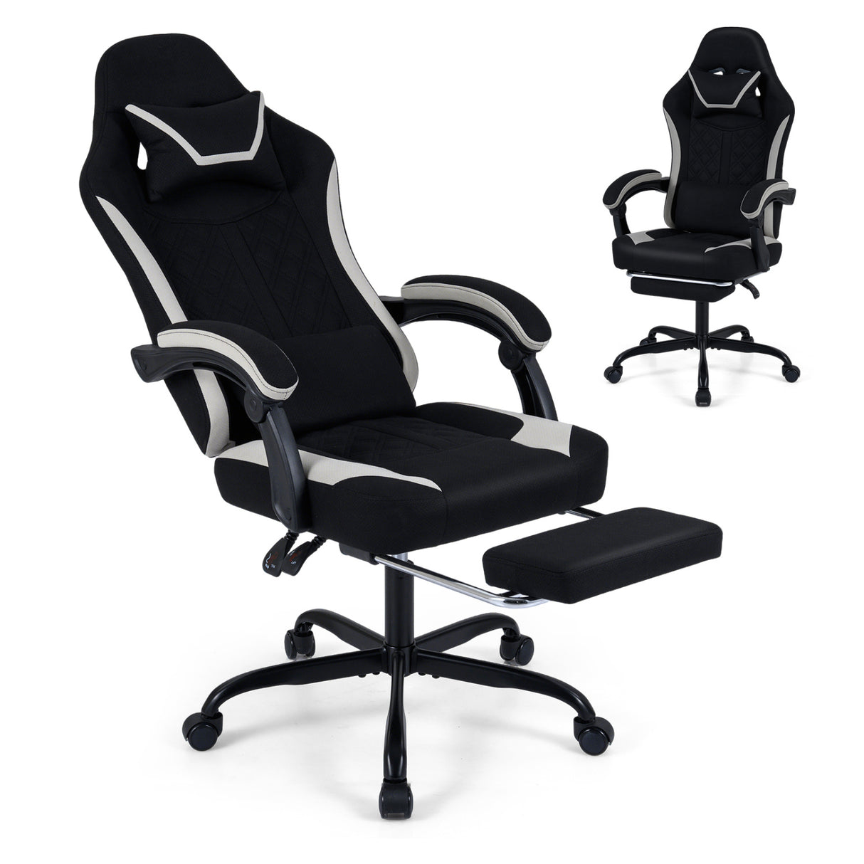 Gaming Chair Height Adjustable Computer Chair with Headrest Footrest & 360 ° Swivel Seat-Black