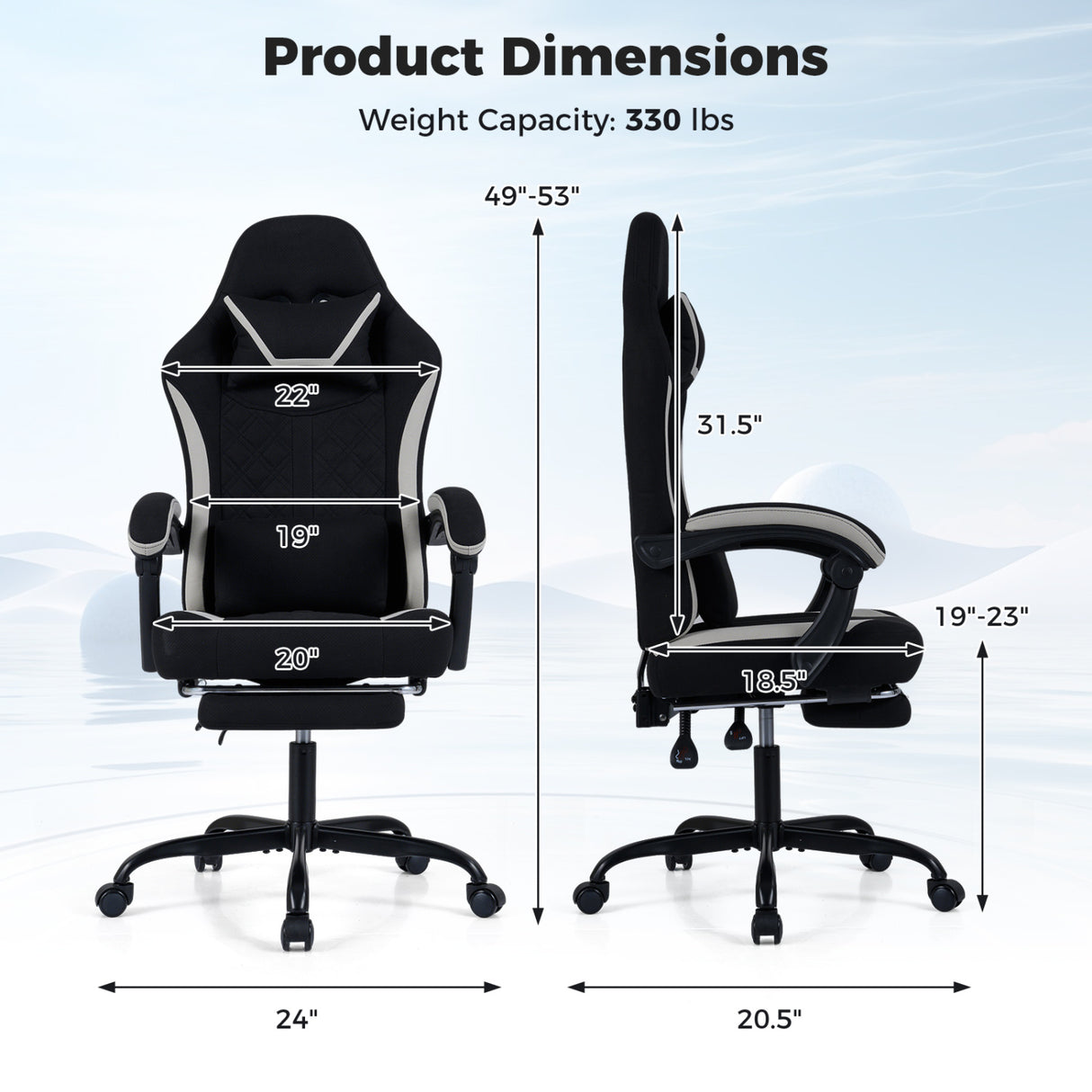 Gaming Chair Height Adjustable Computer Chair with Headrest Footrest & 360 ° Swivel Seat-Black